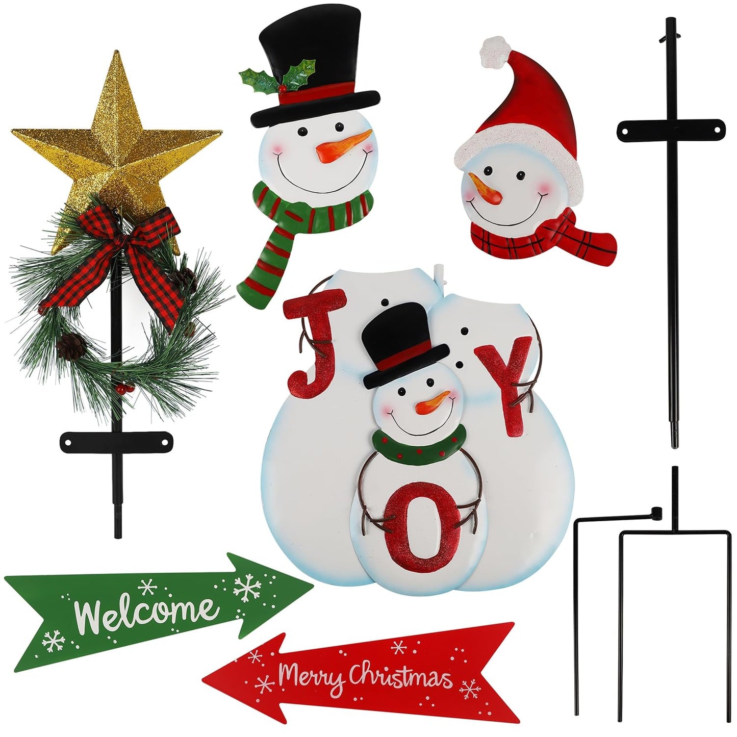 Stentec Outdoor Christmas Decorations, 50" Height Christmas Snowmen Yard Signs with Metal Stake, Xmas Yard Welcome Decorative for Holiday New Year Winter Walkway Garden Pathway Patio Lawn