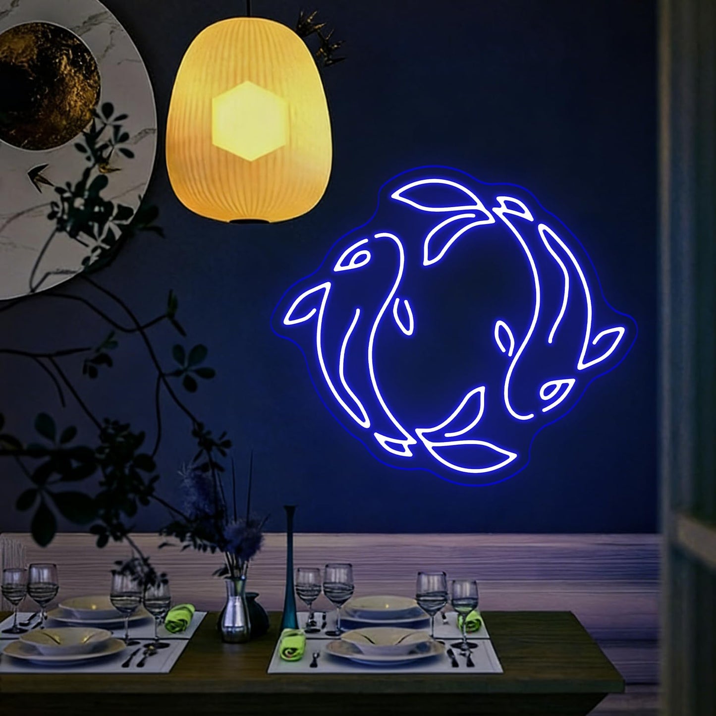 Koi Fish Neon Sign, Orange LED Neon Sign Wall Decor, Yin Yang Inspired Neon Signs for Wall Decor, Koi Fish LED Neon Wall Art Light for Bedroom Living Room Office Home Decor 15.4”×13.4”