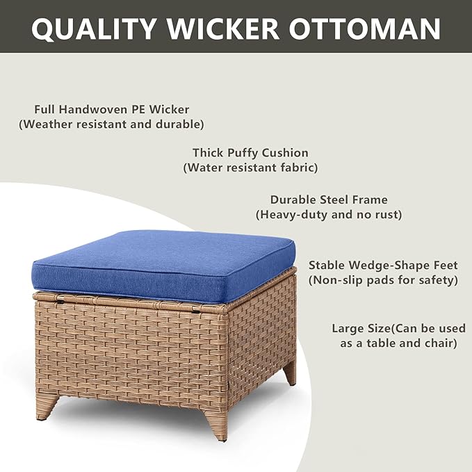 Rilyson Patio Furniture Swivel Chairs Set - 7 Piece Wicker Rattan Outdoor Sectional Conversation Sets with 4 Swivel Rocking Chairs,2 Ottomans and 1 Sofa for Porch Deck Garden(Yellow/Blue)