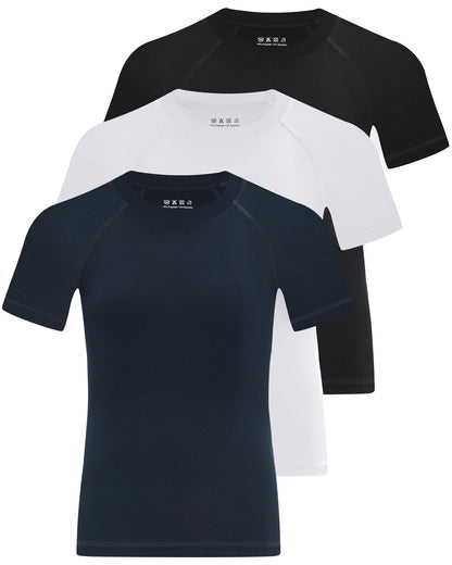 Blueleaf 3 Pack Boys Compression Shirt Short Sleeve Youth Basketball Football Undershirt Kids Quick Dry Athletic Base Layer T-Shirt Black+White+Navy Blue L