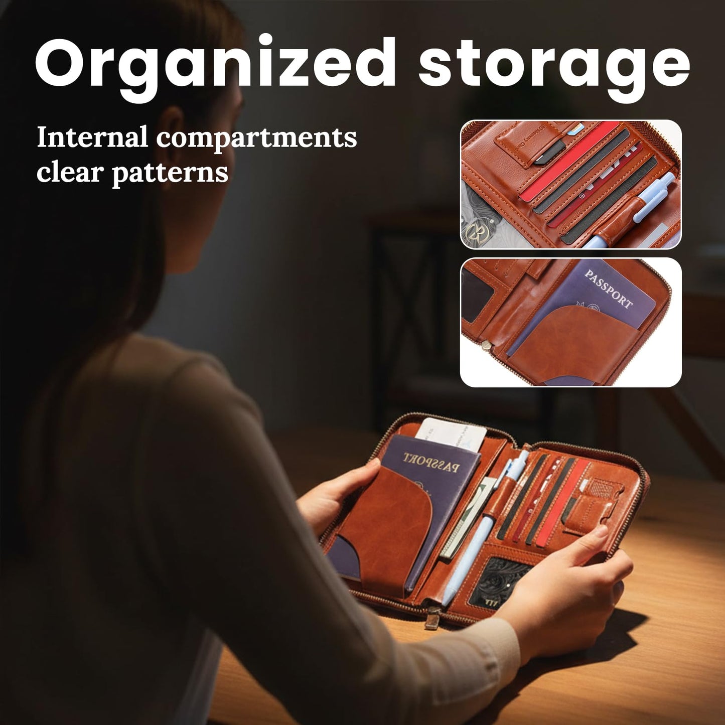 SilTriangle 2 Pcs Leather Passport Holder Cover for Travel with Safe Zipper Closure, Premium Passport Wallet Waterproof Rfid Blocking Card Case for Travel Family Women Men(Black,Brown)