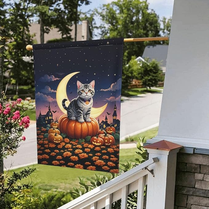 Halloween Cute Cat Pumpkin Garden Flag for Fall Festival Porch Patio Farmhouse Outdoor Yard Decoration Vertical Double Sided Burlap 12.5 x 18 Inch