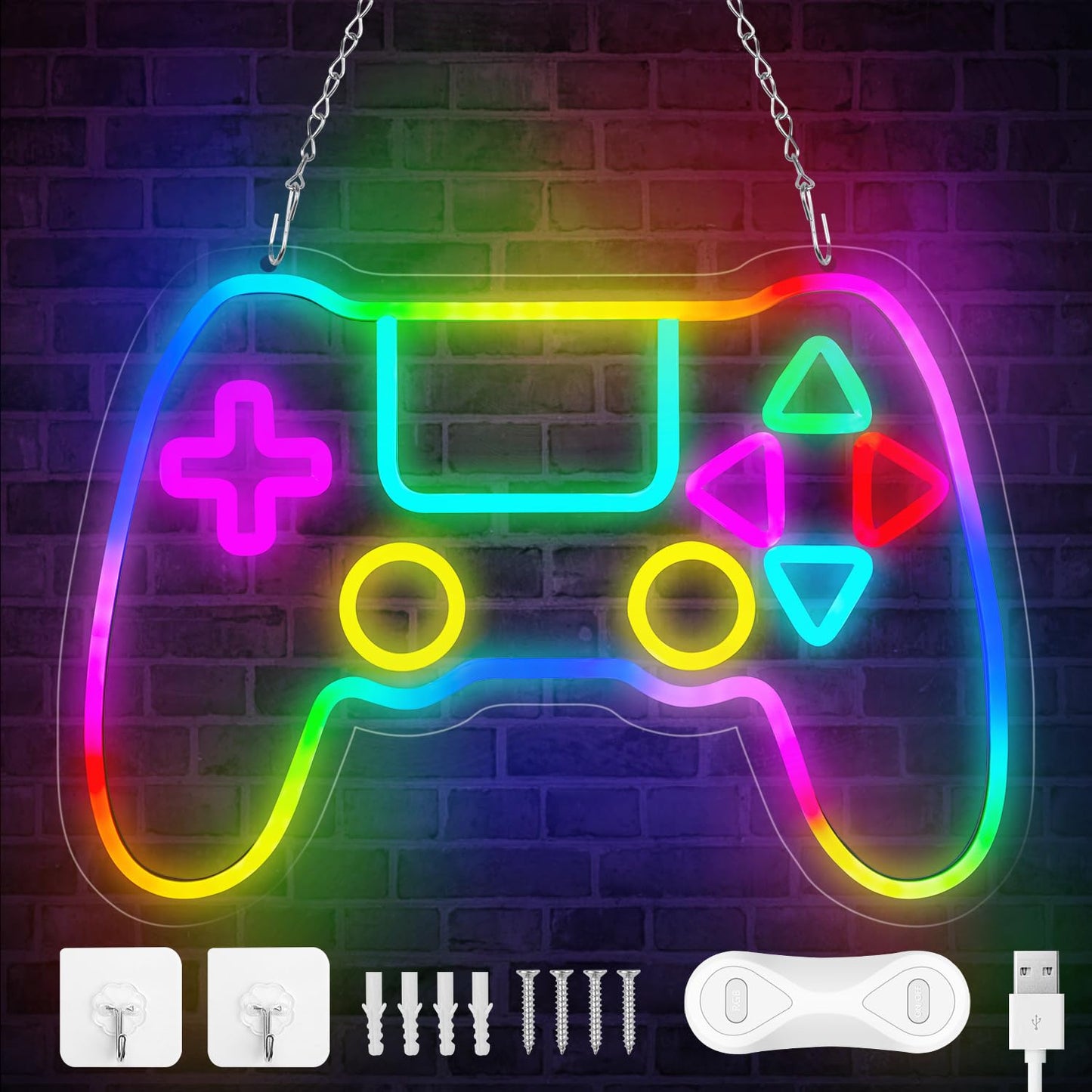 Qusea Gamer Neon Sign Gamepad Shaped RGB LED Neon Lights Gaming Sign USB Powered Game Gift for Boys Bedroom Gamer Room Wall Decor
