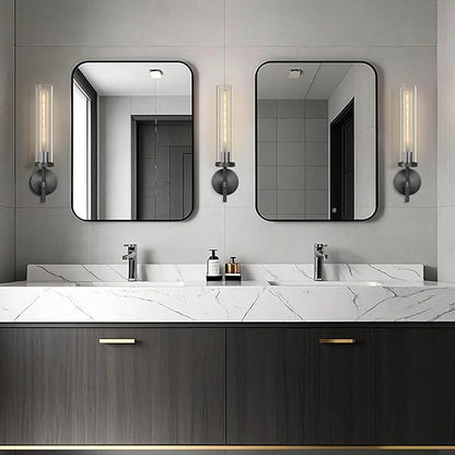 Matte Black Wall Sconce 19.48" Industrial Wall Lamp with Clear Glass Tube, Bathroom Vanity Lighting & Bedroom Hallway Staircase Sconces, Garage Entryway Porch Light Fixture(Including Bulb)