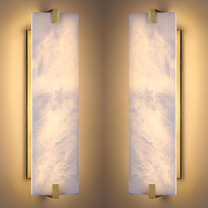 2 Pack 4 Light Square 20.75" Alabaster Marble Bathroom Wall Sconce Modern Concise Style Wall Light Fixture,Gold Finish for Bedroom Hallway Bedside