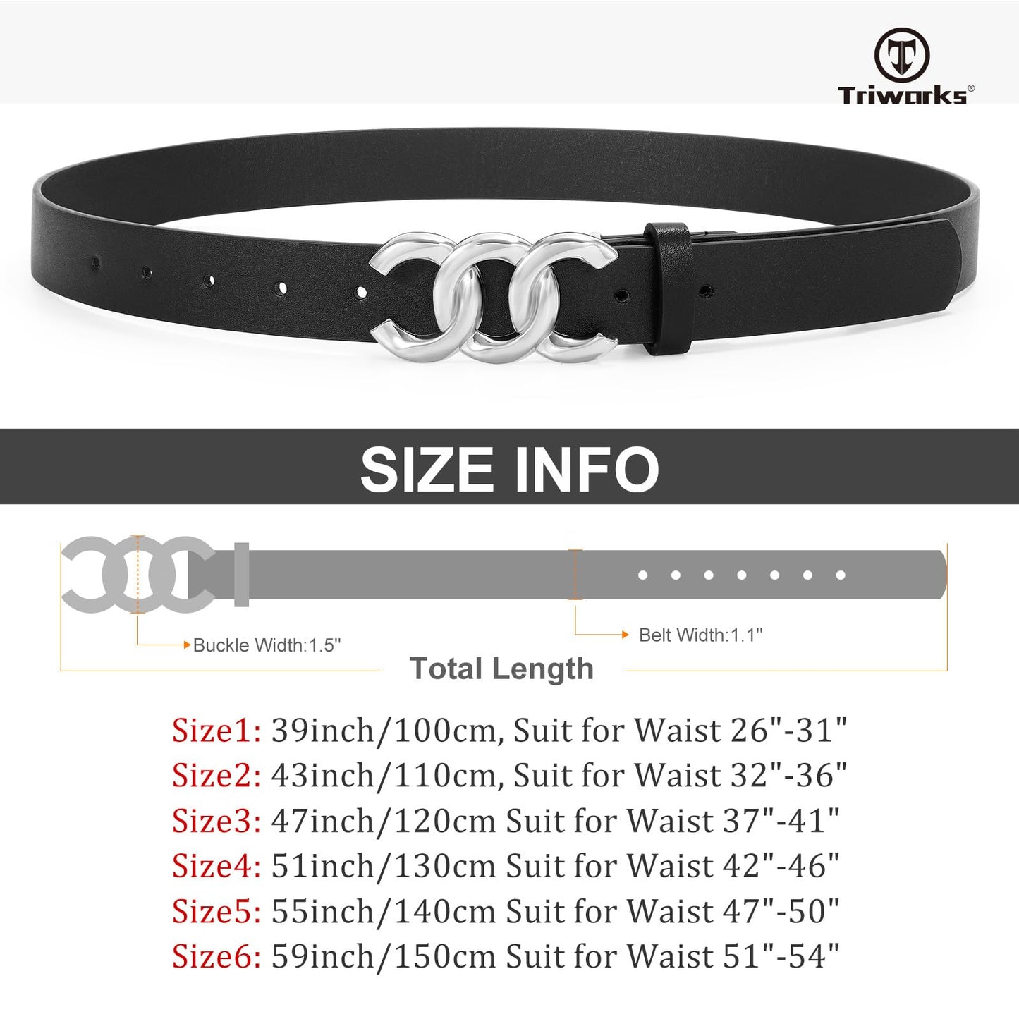 TRIWORKS 3 Pack Women's Belts for Jeans Pants Fashion Waist Belts for Ladies Leather Belt with Silver Buckle
