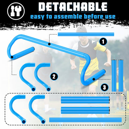 Wettarn 10 Pcs Speed Agility Training Hurdles Detachable Durable Hurdle Agility Plyometric and All Purpose Speed Training Equipment for Athletes Soccer Basketball(6 Inch,Blue)