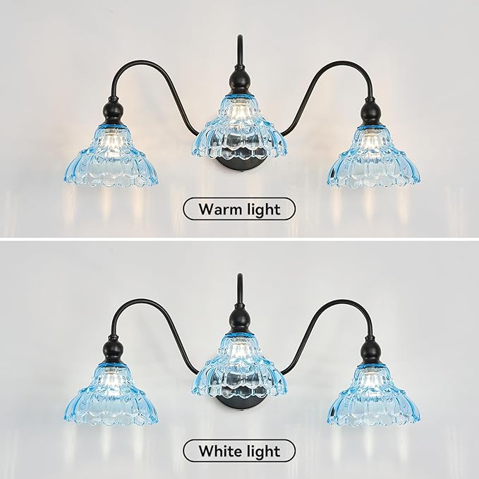 Vintage Bathroom Vanity Lights 3-Light Bedroom Vanity Lighting Fixtures Blue Wall Sconces for Mirror Pictures Hallway Dining Room Kitchen