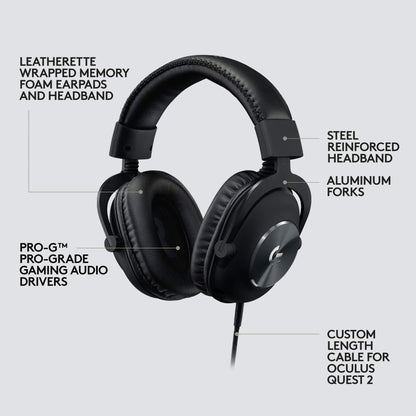 Logitech G PRO Gaming Headset for Oculus Quest 2 - Oculus Ready - Custom-Length Cable - PRO-G Precision Gaming Audio Driver - Steel and Aluminum Build - Low-Latency 3.5 mm Aux Connection