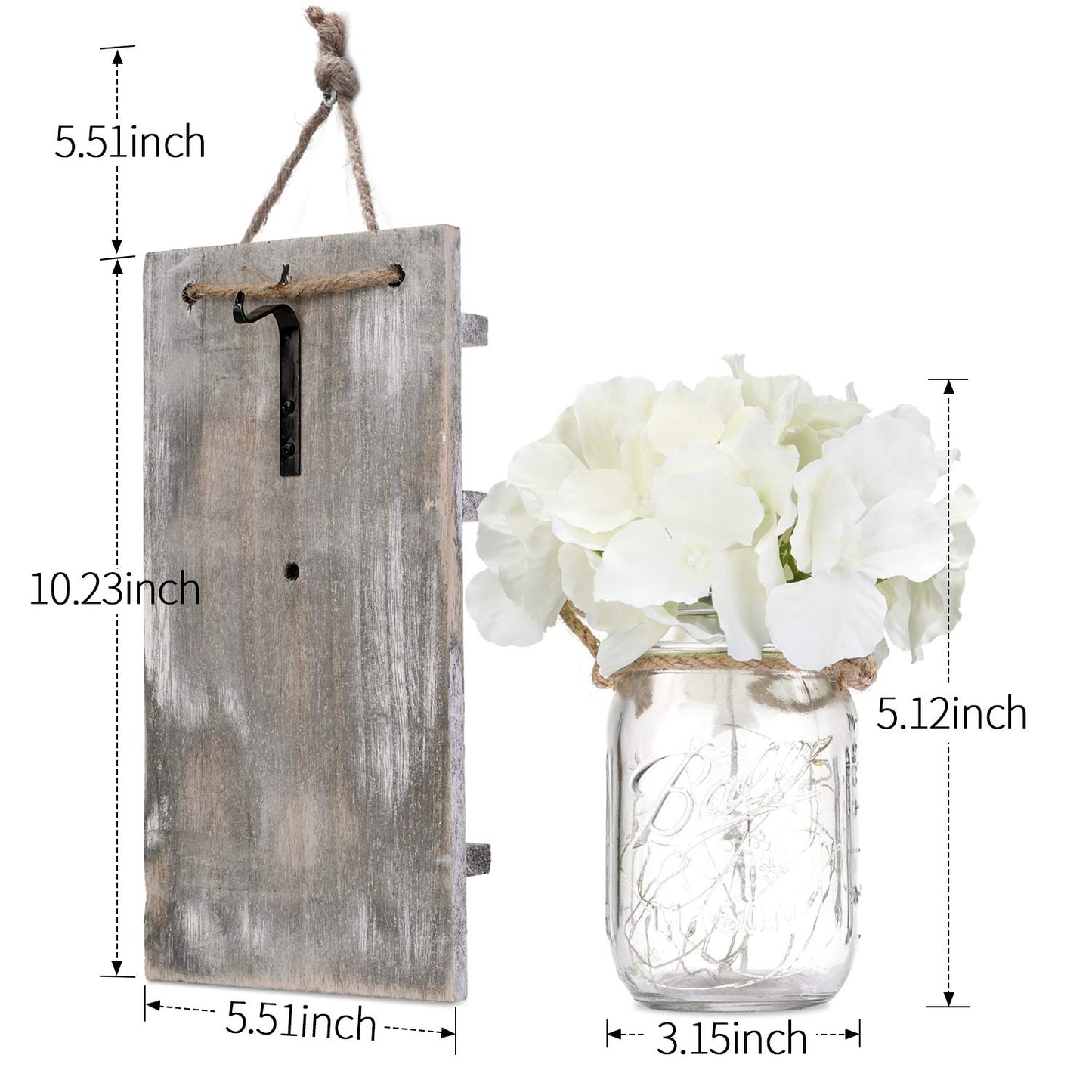 Lightess Mason Jar Wall Lights with Remote Control, Rustic Bedroom Wall Decor, Hanging Battery Powered Jar Sconce with LED Fairy Lights for Farmhouse Decor, SYA11 (Set of 2)