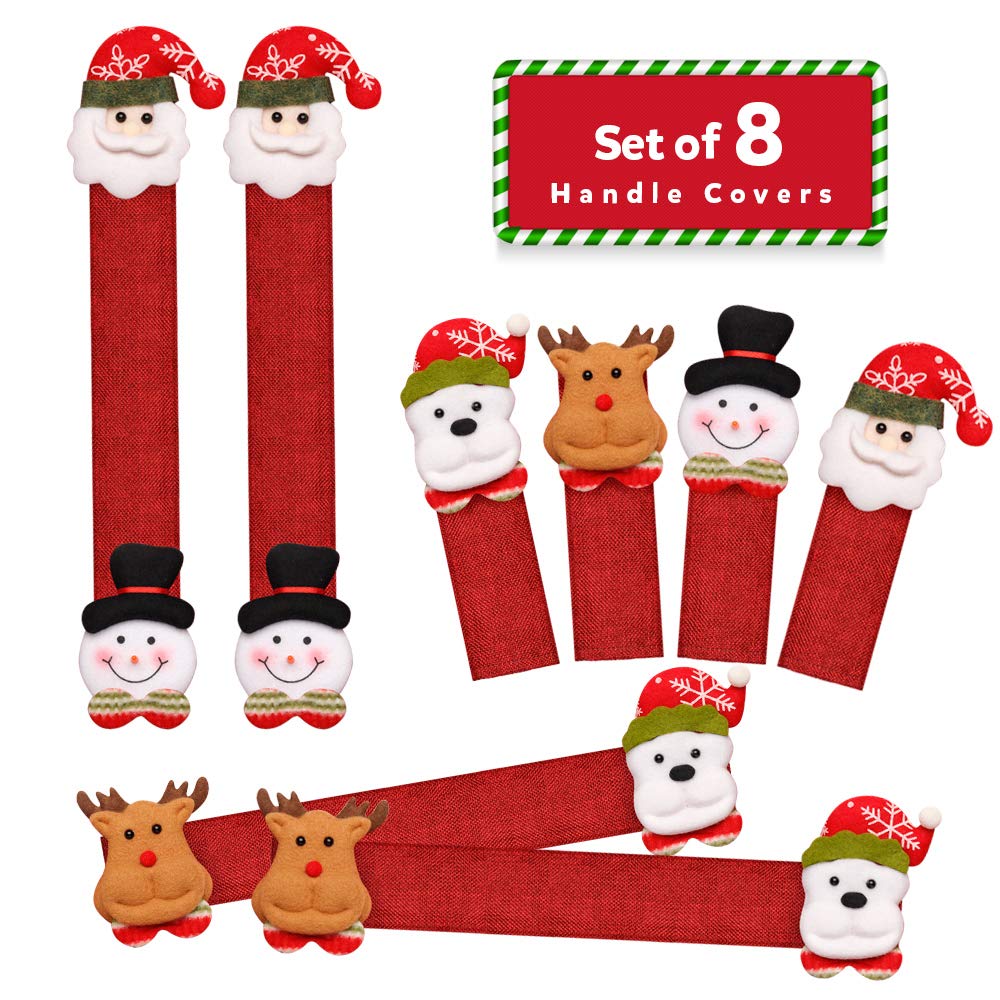 D-FantiX Christmas Refrigerator Handle Covers Set of 8, Santa Snowman Kitchen Appliance Covers Fridge Microwave Oven Dishwasher Refrigerator Door Handle Covers Protector Christmas Decorations