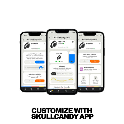 Skullcandy Hesh 360 Wireless Over-Ear Bluetooth Headphones, Up to 100 Hours Battery, Noise Isolating Fit, Flat-Folding Collapsible Design, Microphone iPhone Android - Bone