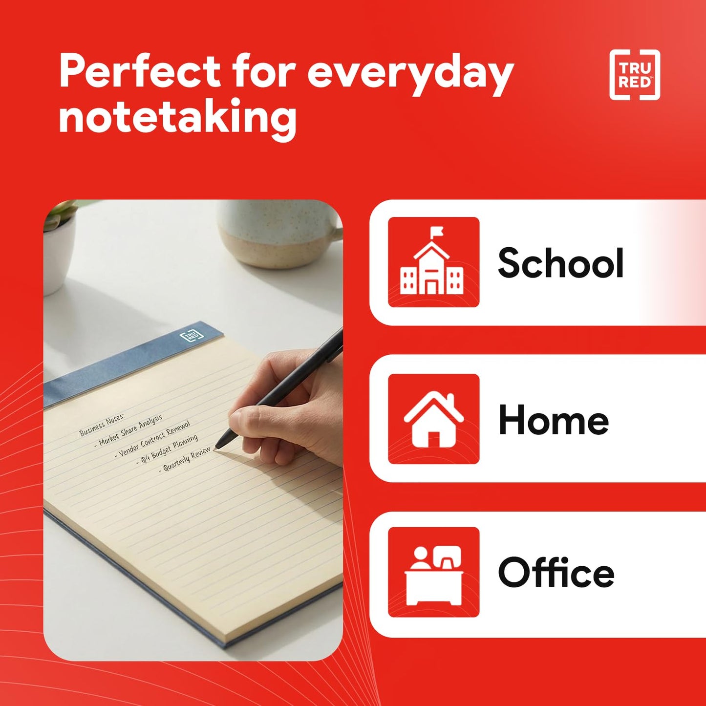 TRU RED Notepads, 8.5” x 11.75”, Narrow Ruled, Ivory, Perforated, 12‑Pack