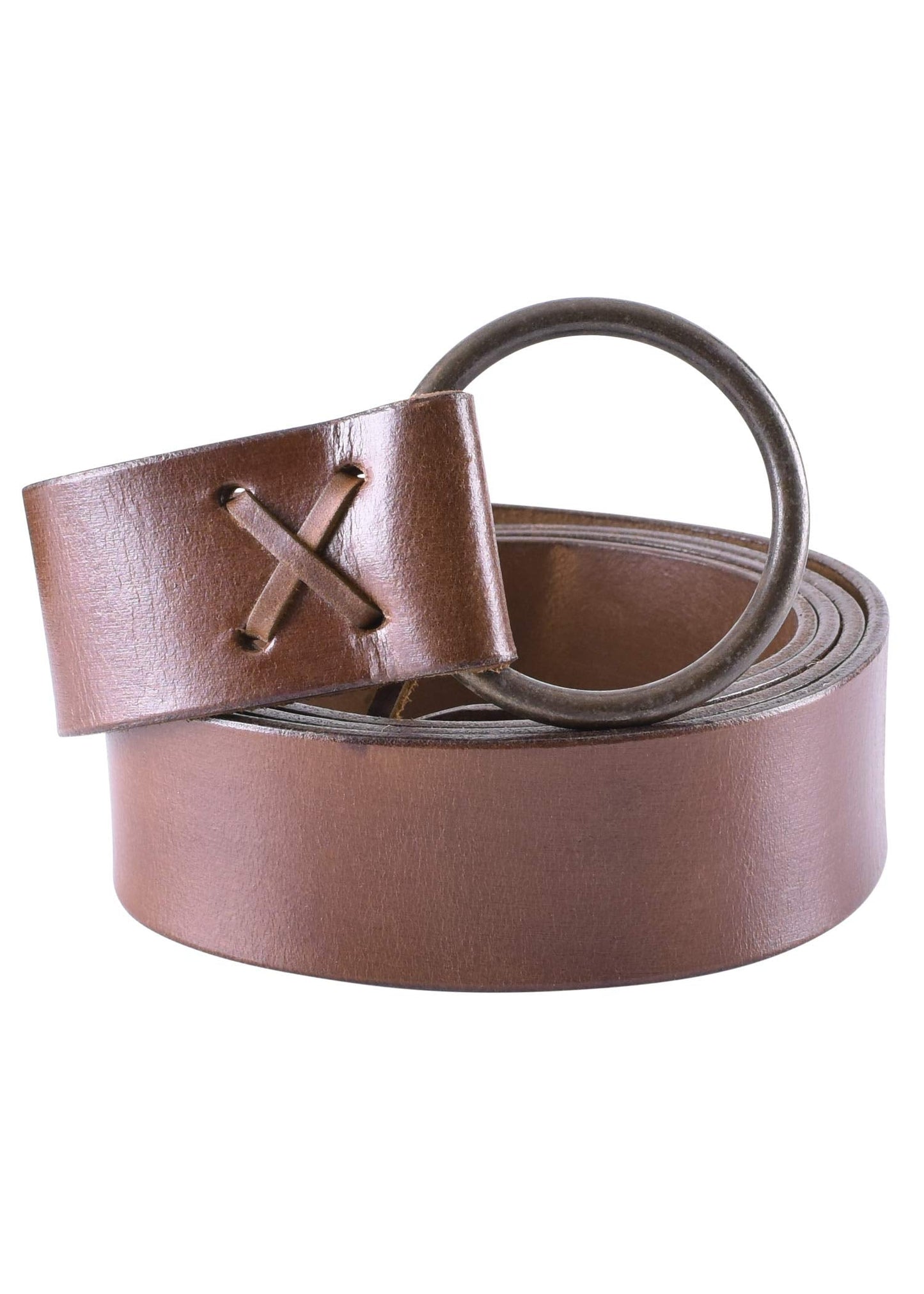 Battle-Merchant Medieval Leather Ring Belt with Decorative Cross-Lacing, Long Viking Renaissance LARP Belt in Black 75 Inche