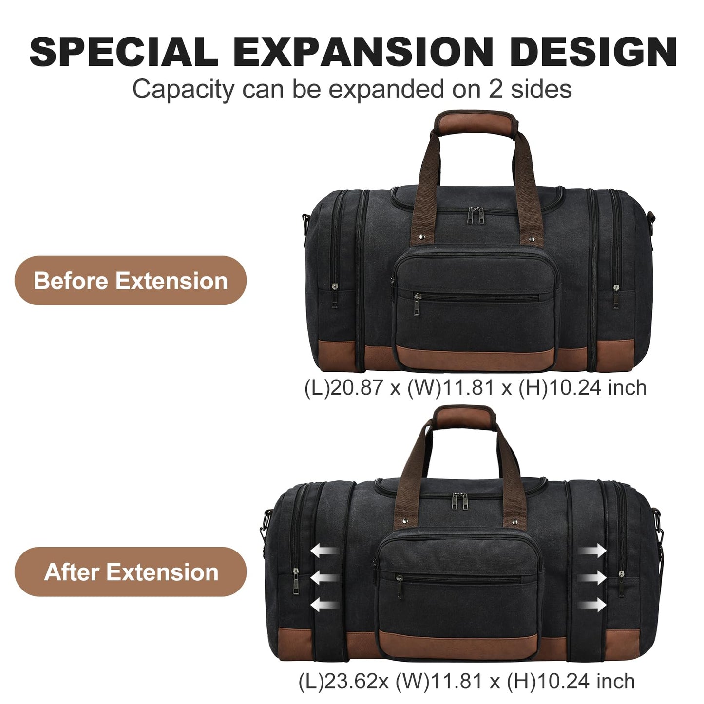 Litvyak Duffle Bag for Travel, 50L Canvas Travel Duffel Bags Overnight Weekend Gym Carry On Luggage Bag for Men & Women(Black+Toiletry Bag)
