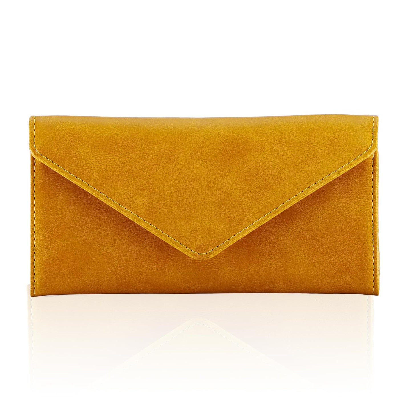 HAWEE RFID Credit Card Holder Wallets, Envelop Style, Vegan Leather, 2 ID Windows, 1 Coin Pocket, Long Clutch, Ginger