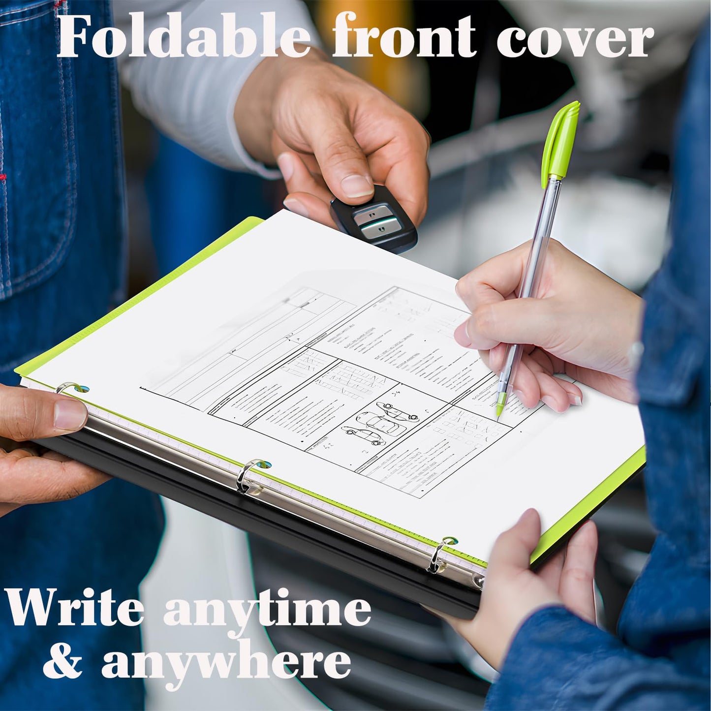 INFUN 1 Inch 3-Ring Telescoping Project Organizer Binder,13 Pocket, Customizable Front Cover, 5 Colors Pocket Divider and Plastic Binder Pocket，225 Sheet Capacity-Green