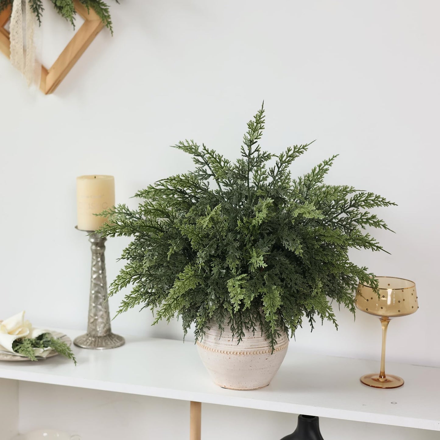 GLIDLION 18" Soft Textured Cedar Branches -12 Pcs, Artificial Christmas Cedar Branch Realistic Fake Pine Picks Faux Greenery Plants Stem for Vase DIY Crafts Garland Wreath Indoor Outdoor Home Decor