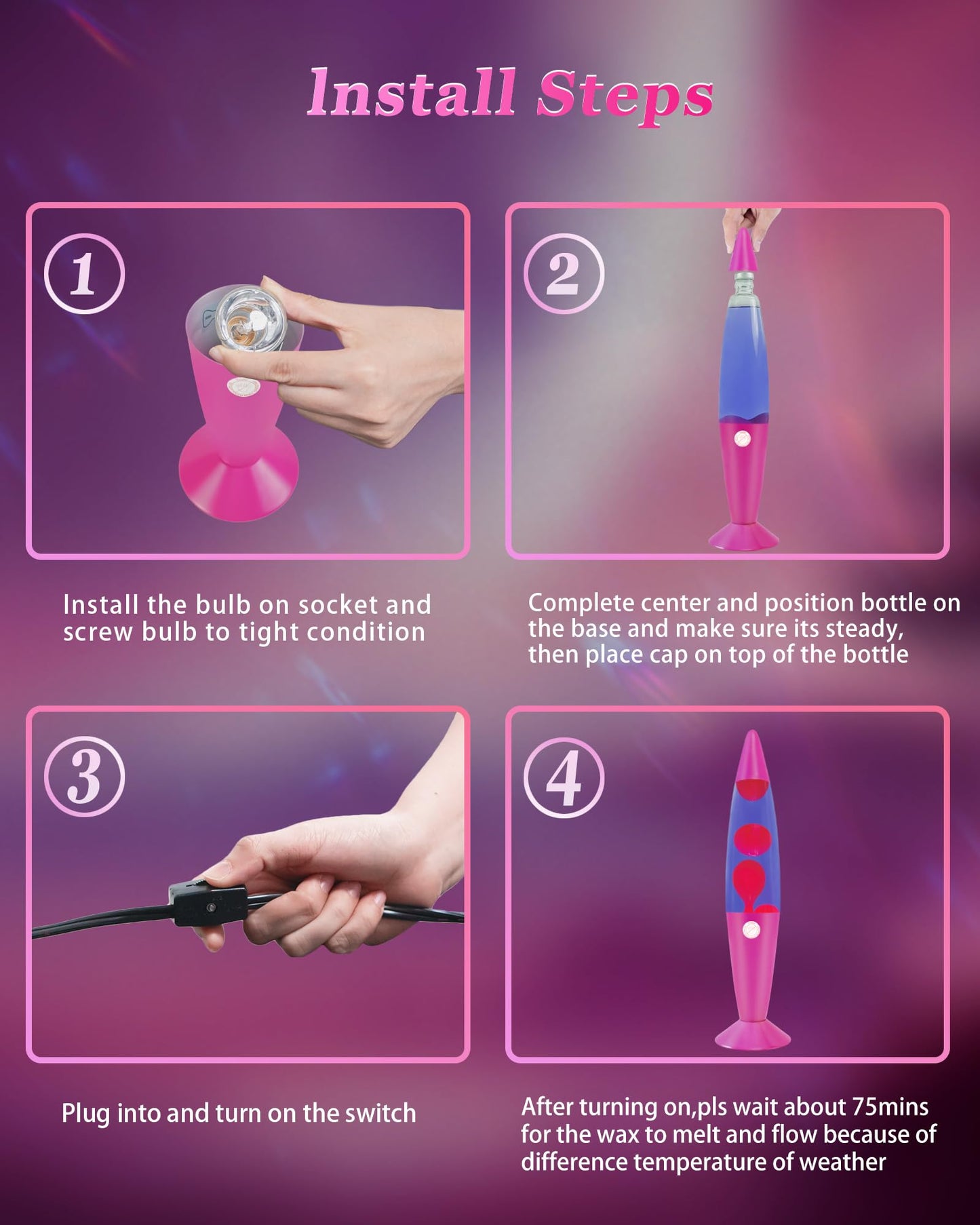 Vanful 16-Inch Liquid Motion Lamp- Pink Base, Purple Liquid, Pink Wax, Beautiful Magma Lamp with 2 packs bulbs for Adults Kids, Night Light for Boys Girls Present Home Bedroom Office Living Room Decor
