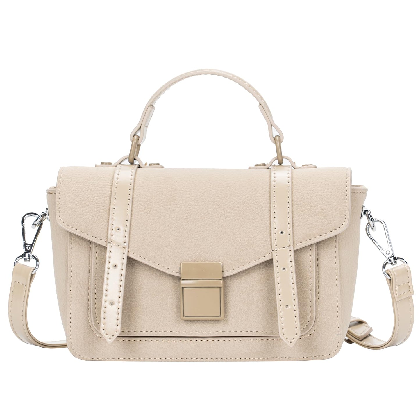 ALEX&MIA Women's Small Top-Handle Handbag – Vegan Leather Mini Satchel Bag, Fashionable Crossbody and Shoulder Bag, Perfect for Daily and Work Use (Greige)