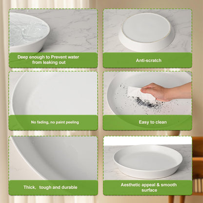 Plant Saucer 8 Inch, 2 Pack Large Plant Saucers Ceramic Tray 8 inch (7.3" Inner) for Flower Pot, Classic Sturdy Planter Water Catcher Tray for Plant Base,White