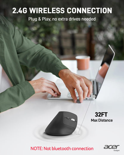 acer Wireless Mouse, 1200 DPI Computer Mouse for Laptop with 2.4GHz USB A Receiver, 5 Buttons Compatible for Windows, macOS, Android (Black)
