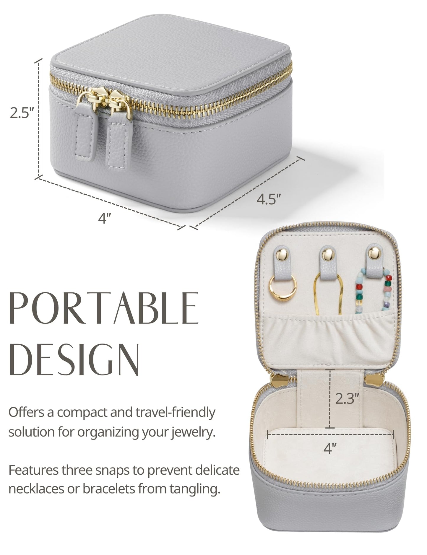 Popvibe Small Jewelry Travel Case for Women Mini Jewelry Box Organzier Traveling with 6 Jewelry Pouch Small Jewelry Bags, Leather Travel Size Jewelry Organizer Bag for Earrings Necklace, Blue Gray