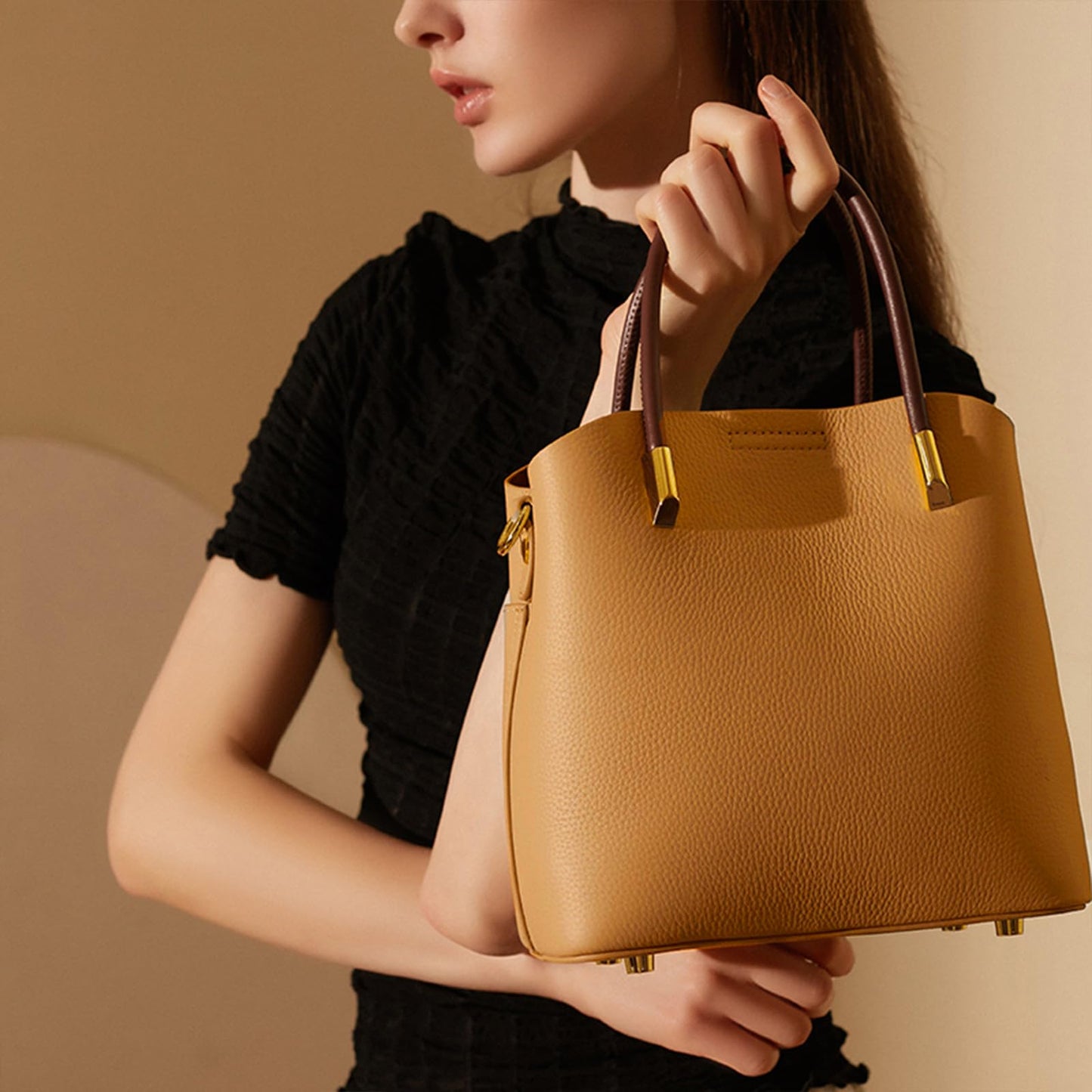 MFFOR Genuine Leather Crossbody Purses and Handbags for Women, Tote Shoulder Purse Bucket Handbag, Top Handle Satchel (Orange