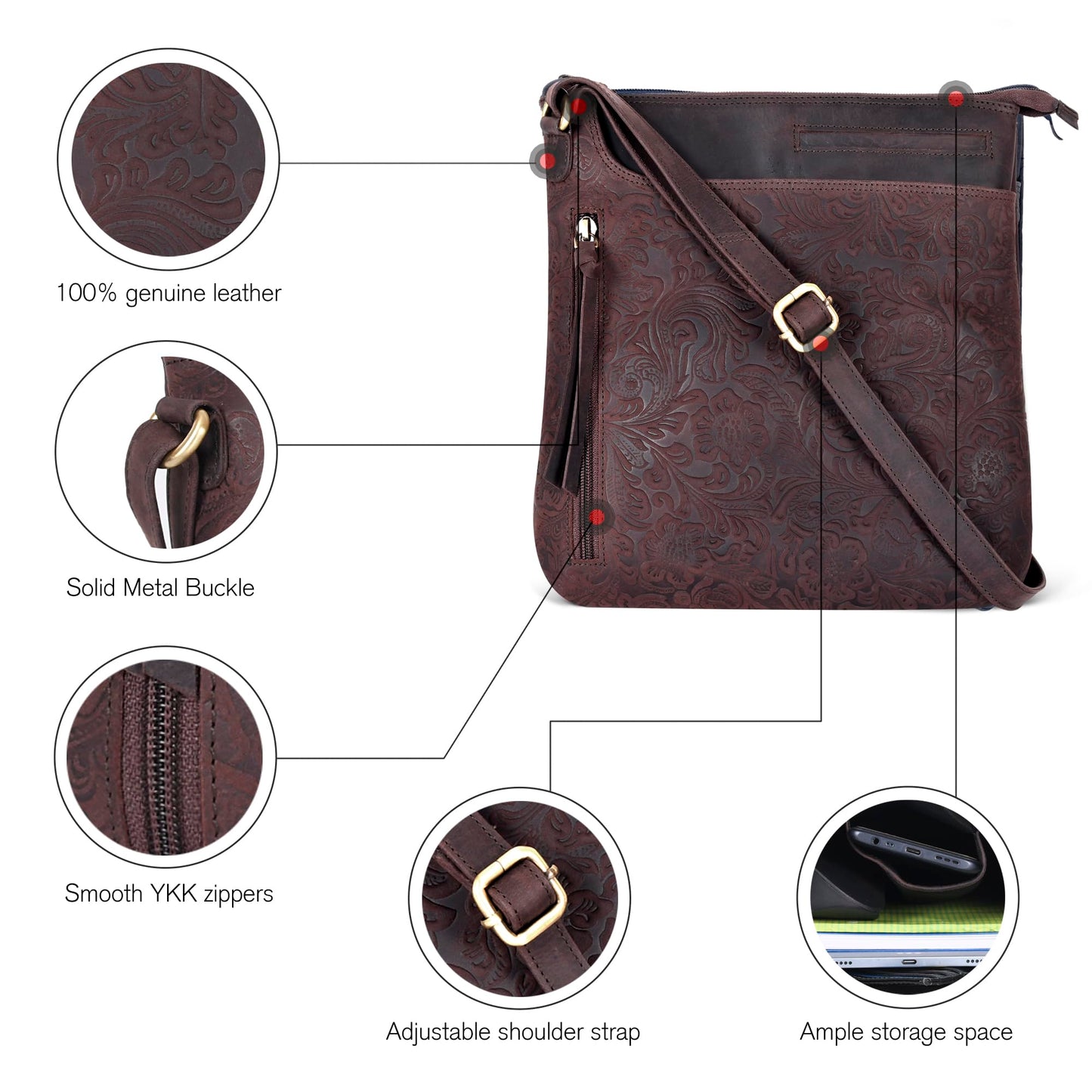 Leather Crossbody Bags for Women - Ladies Sling Handbags - Medium Cross body Purses Handbags - Purses For Women (Dark Brown)