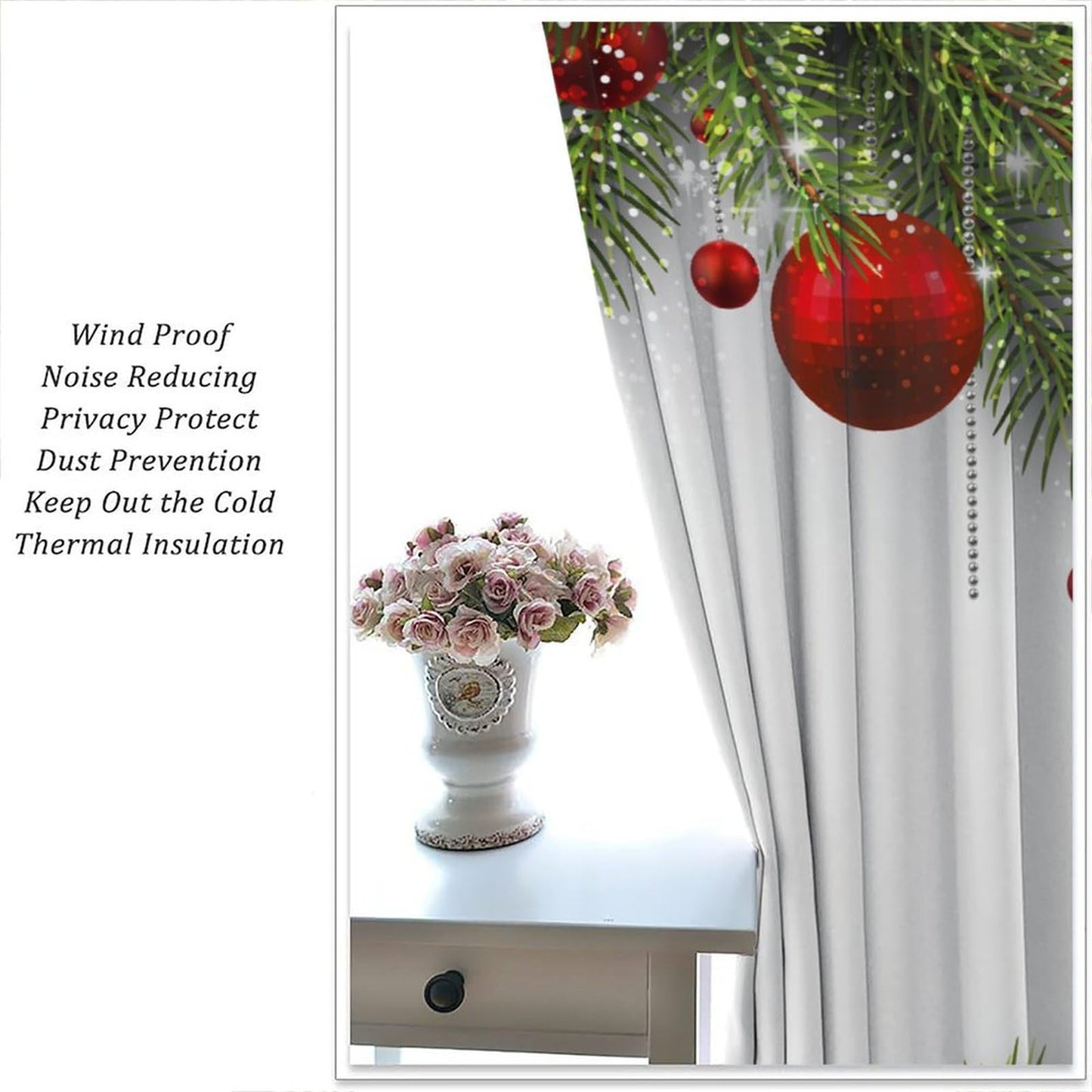 Merry Christmas Classical Ornaments and Baubles Coniferous Pine Tree Window Treatmen for Living Room Bedroom Decor Window Drapes 42" W X 45" L