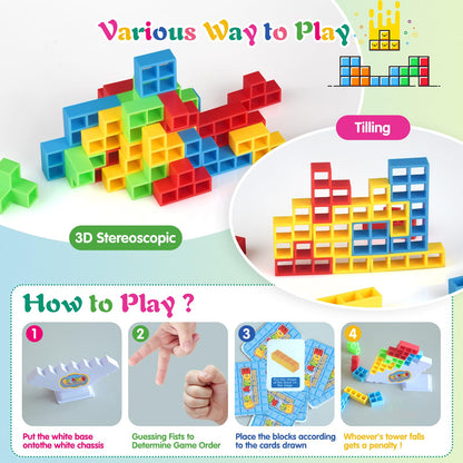 LIMYIOM 64Pcs Tetra Tower Game, Family Board for 2 Players Family Games, Building Blocks Stacking Balance Games Toys for Kids, Adults, Friends, Classroom, Family and Travel Party