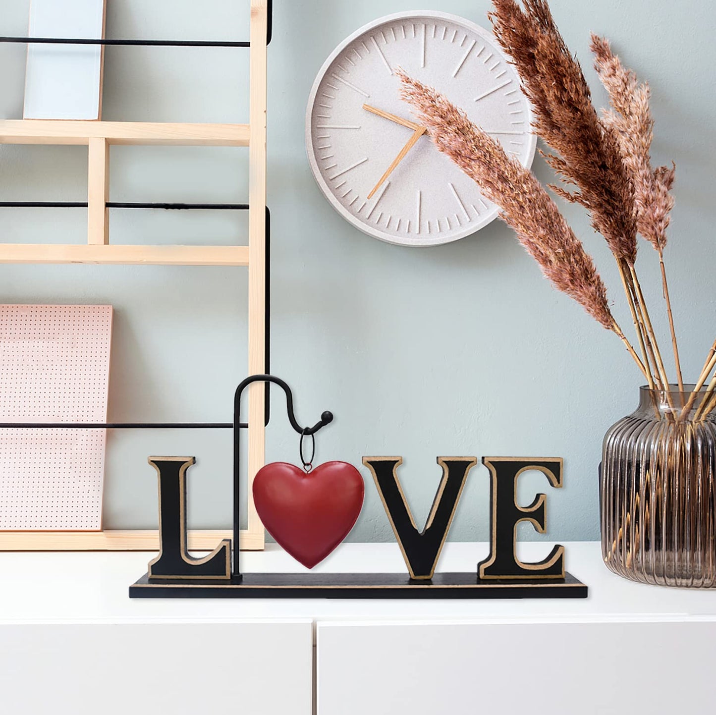 Wood Love Sign Freestanding Letters Cutout Wooden Words Block Mother's Day Home Decor Mantle Mantel Fireplace - Decorative Tabletop Centerpiece Rustic Christmas Wedding Valentine's Day Party Decoration