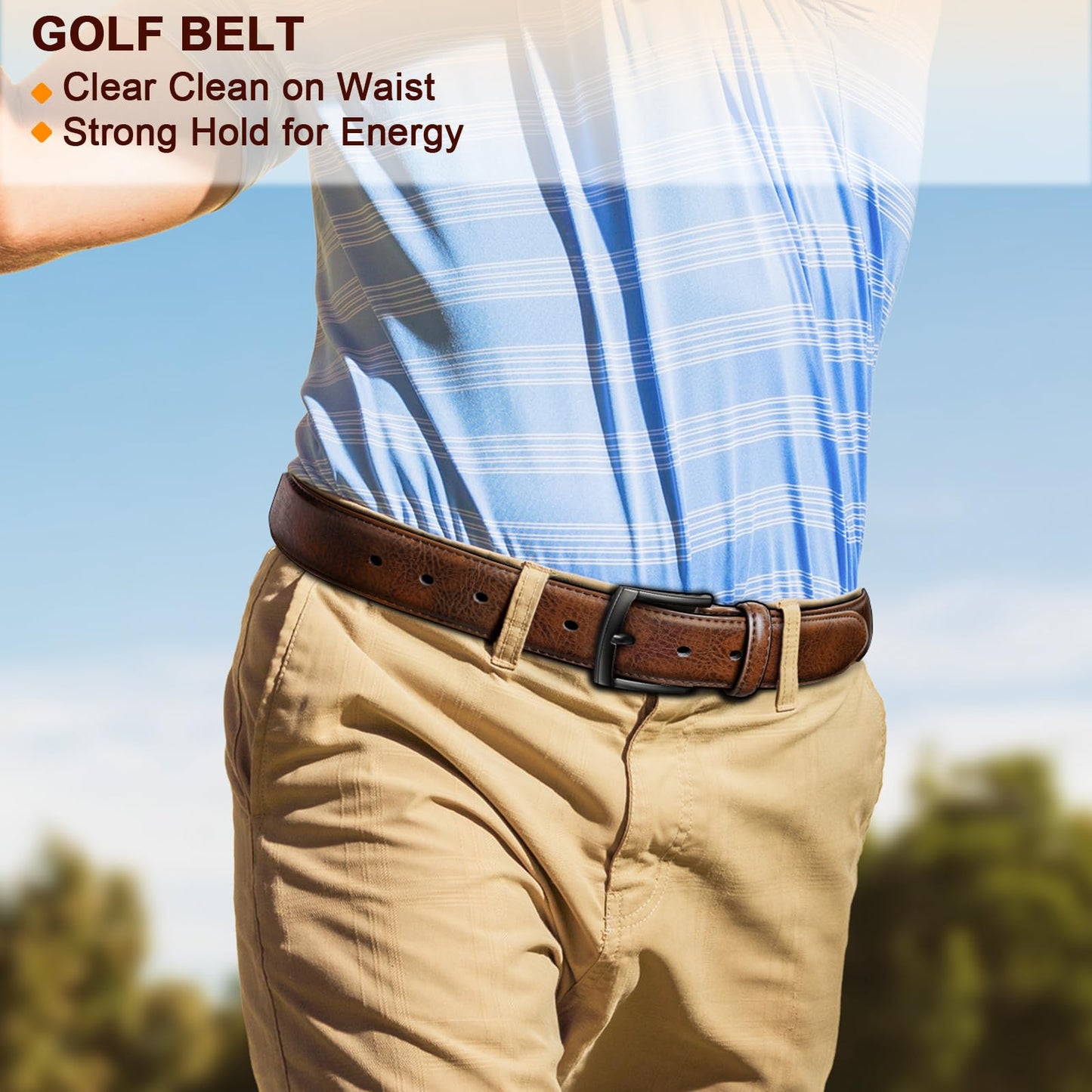 BULLIANT Men Belt 2Pack-Leather Belt 7Holes Comfortable For Men's Dress Casual Jeans 1 3/8"(Black/Deep Brown,32"-34" Waist Adjustable)