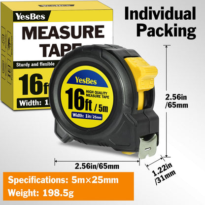 Tape Measure 16 ft, 2 Pack Easy Read Measurement Tape, Self-Locking Measuring Tape Retractable 1-Inch Wide x 16 ft