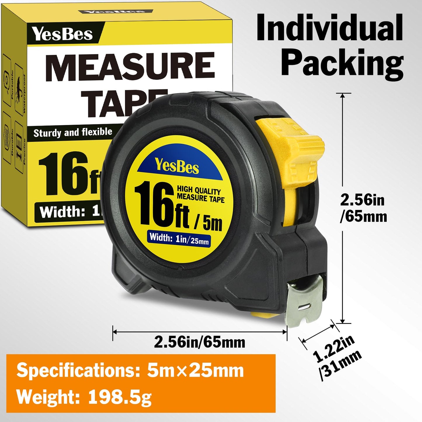 Tape Measure 16 ft, 8 Pack Bulk Easy Read Measurement Tape, Self-Locking Measuring Tape Retractable 16 FT by 1 in
