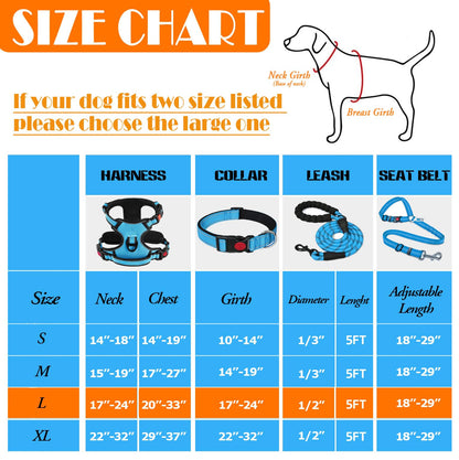 LOBEVE No Pull Dog Harness, Collar & Leash Set | Includes Dog Seat Belt, Collapsible Bowls & Poop Bag Dispenser. Ideal for Training, Walking, Hiking. Fits Small to Large Dogs(Blue-L)