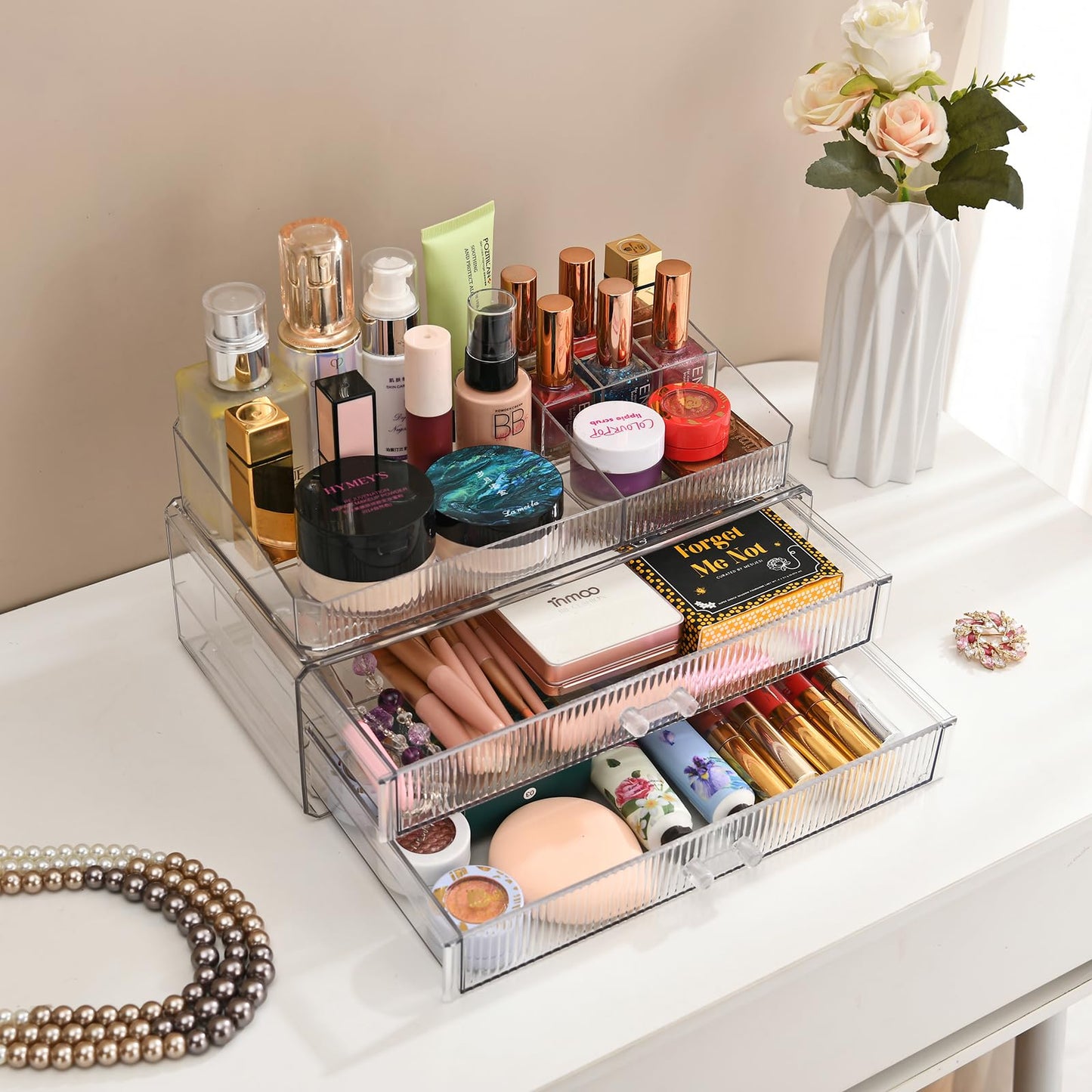 ZHIAI stackable storage drawers, acrylic storage rack, cosmetics and beauty products organizer, suitable for makeup room, bathroom, pantry, home bedroom storage