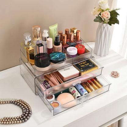 ZHIAI stackable storage drawers, acrylic storage rack, cosmetics and beauty products organizer, suitable for makeup room, bathroom, pantry, home bedroom storage
