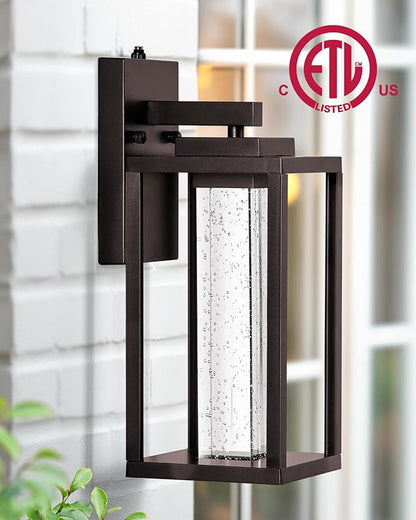 VIANIS Oil Rubbed Bronze Outdoor House Lights Fixtures Wall Mount, 2 Packs Large Dusk to Dawn Exterior Wall Sconce Lantern, Waterproof Farmhouse Built-in Rectangular LED Outdoor Porch Light for Garage
