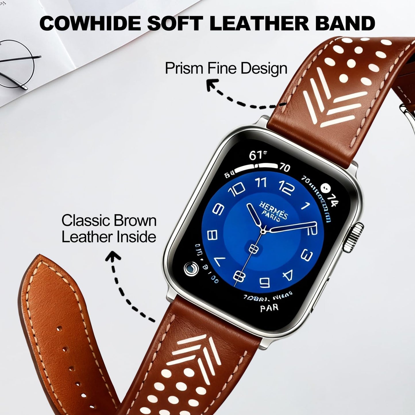 Hollow-out Genuine Leather Watch Band for Apple Watch, Dressy Strap for Women Lady Small Wrist, Compatible with Apple Watch Series 11 10 9 8 7 6 SE 3 2 1 Ultra 38mm 40mm 41mm 42mm 44mm 45mm 46mm 49mm