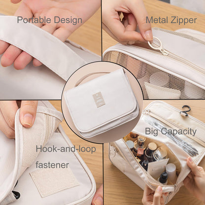 Yeegras Hanging Toiletry Bag for Women, Travel Size Toiletries bags with Hook, Travel Makeup Bag for Cosmetic Storage Organizer Beige