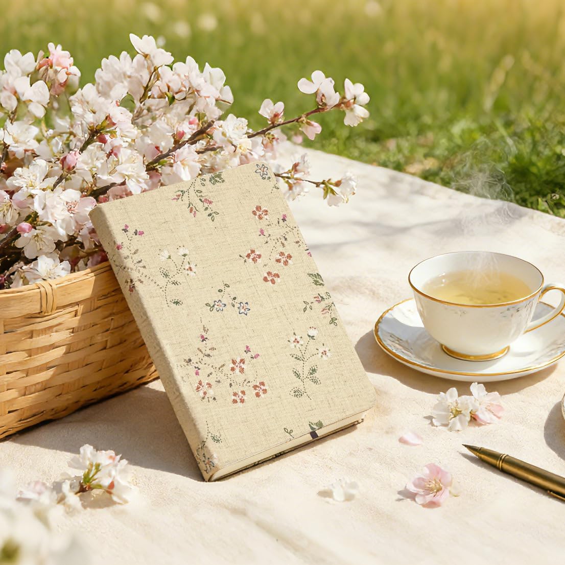 ipoul Floral Linen Journal, Similar Embroidered, Small Notebooks 5x7, Lay Flat Sketchbook, B6 Notebook, Hardcover, Lined & Unlined Notebook, Apricot