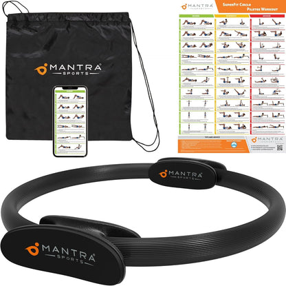 MANTRA SPORTS Pilates Ring - 13 Inch Magic Circle Pilates Ring - Toning Inner Thigh Exerciser, At-Home Yoga Equipment for Home Workouts - Thigh Master for Women, Arms & Core Toning - Carbon Black