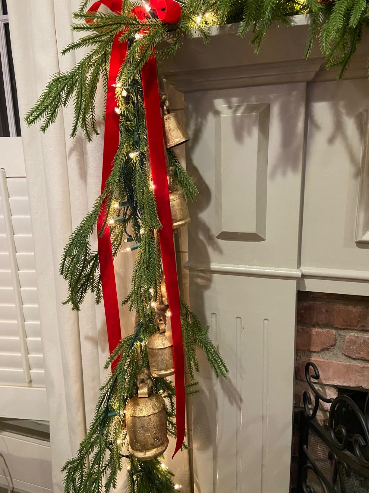 RW Handmade Iron Bell Hanging Chime 5 Bells Cluster for Wreaths, Outdoor, Indoor, Christmas, Decorations, 29 Inch Long Jute Rope