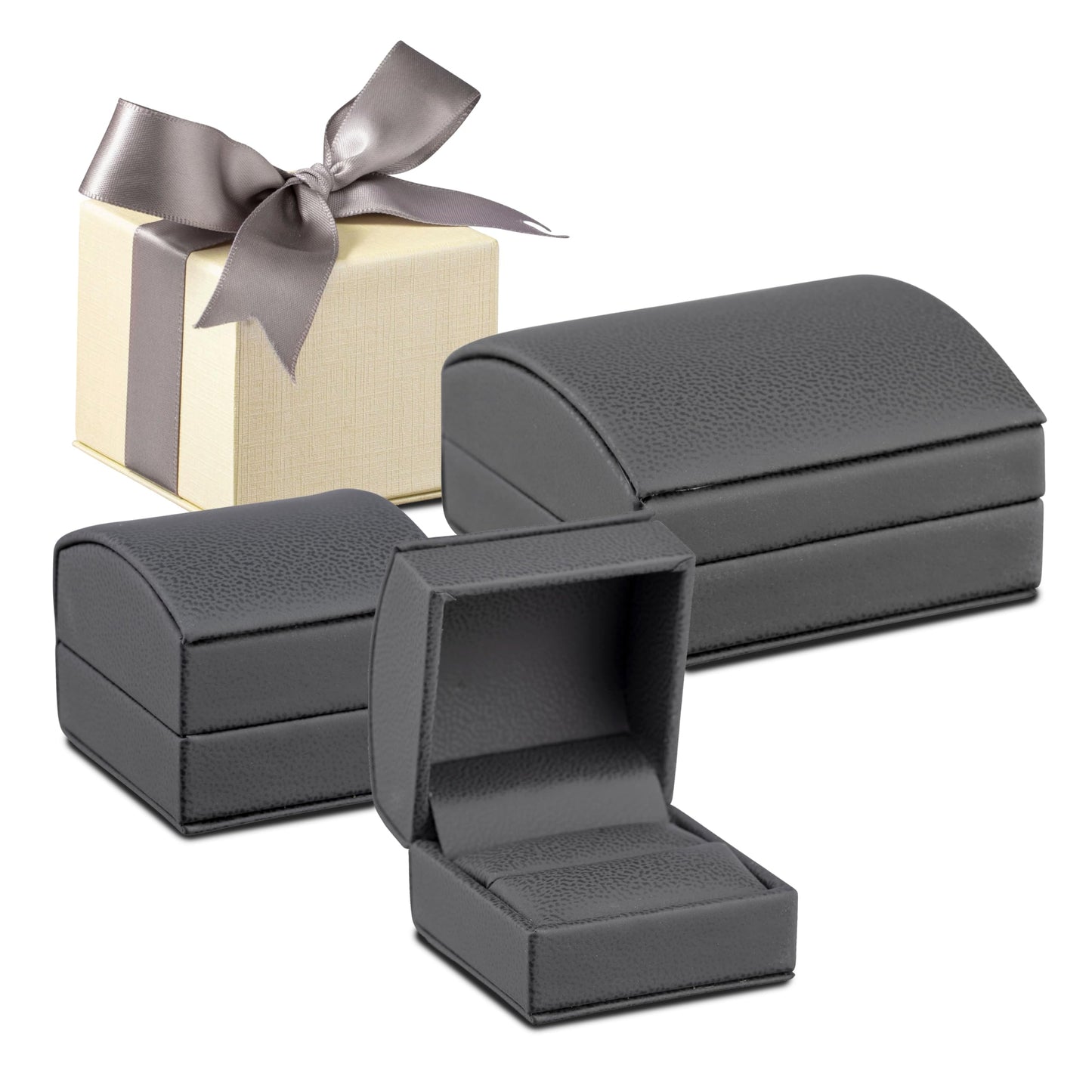 ALLUREPACK Dome-Shape Leather Bracelet Box for Women & Men – Jewelry Gift Box Ideal for Bracelet Case, Necklace, Chain – Bracelet/Necklace Box with Cream Ribbed Outer Box & Matching Bow Ribbon
