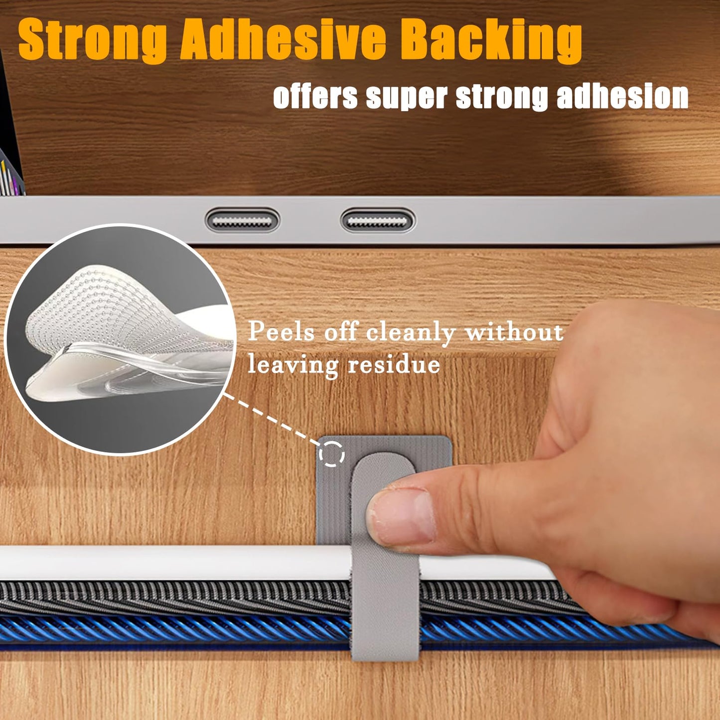 80PCS Hook and Loop Cable Straps, Cable Management Under Desk, Self Adhesive Cable Ties, Reusable Wire Organizers for Cords, Adjustable Cord Organizers for Desk, Home Office Essentials, Black