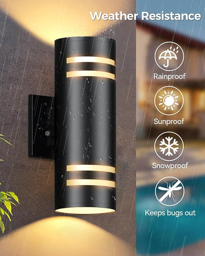 KIZON Smart Dusk to Dawn Outdoor Lighting RGB Color Changing Porch Lights 2 Pack, Cylinder Modern Outdoor Wall Lights Waterproof Exterior Light Fixture Wall Mount Up Down Lights with Remote Control
