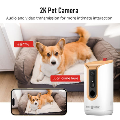 PARIS RHÔNE 2K Pet Camera, 360°View Dog Camera Treat Dispenser, 5G WiFi Pets Monitoring with Phone APP, Two-Way Audio, Infrared Night Vision, Barking Detection and Motion Alerts, Works with Alexa