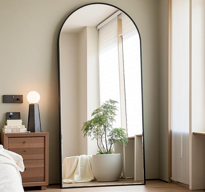 Arched Full Length Mirror, 70"x26" Free Standing Floor Mirror, Modern Full Body Mirrors with Stand, Wall Mirrors with Aluminum Alloy Frame for Bedroom,Living Room, Black
