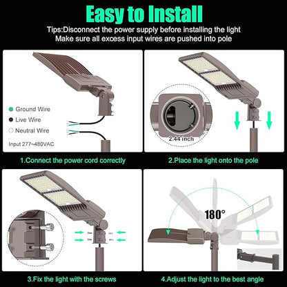 480V 320W Parking Lot Light LED Pole Light w/Slip Fitter Mount, UL DLC Listed LED Shoebox Lights 44800LM 5000K Flood Lights 277-480VAC Input, 480Volt Outdoor Commercial Roadway Street Fixtures